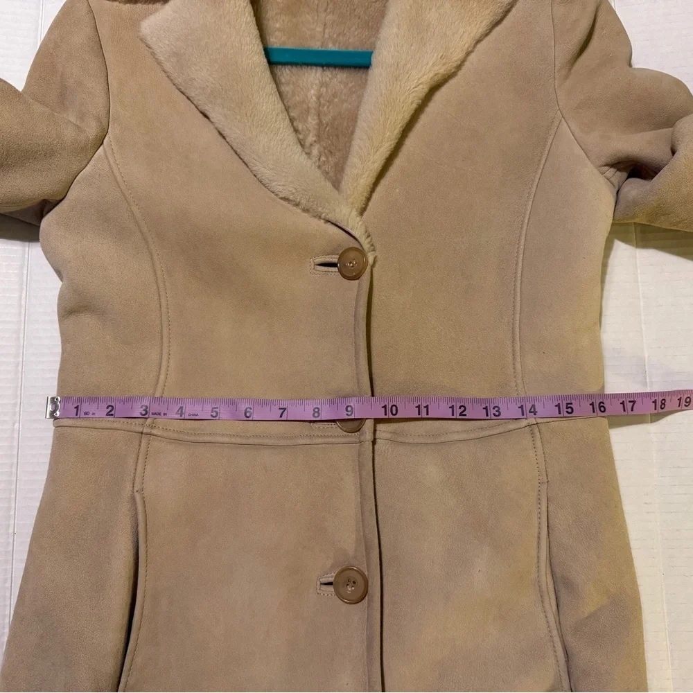 J.Crew Shearling 100% Leather Tan Penny Lane Style Wool Lined Coat Runs small ! - Picture 9 of 12